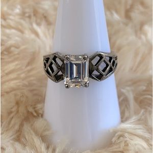 Sterling Silver 925 CZ Filigree Ring Size 7 1/2
